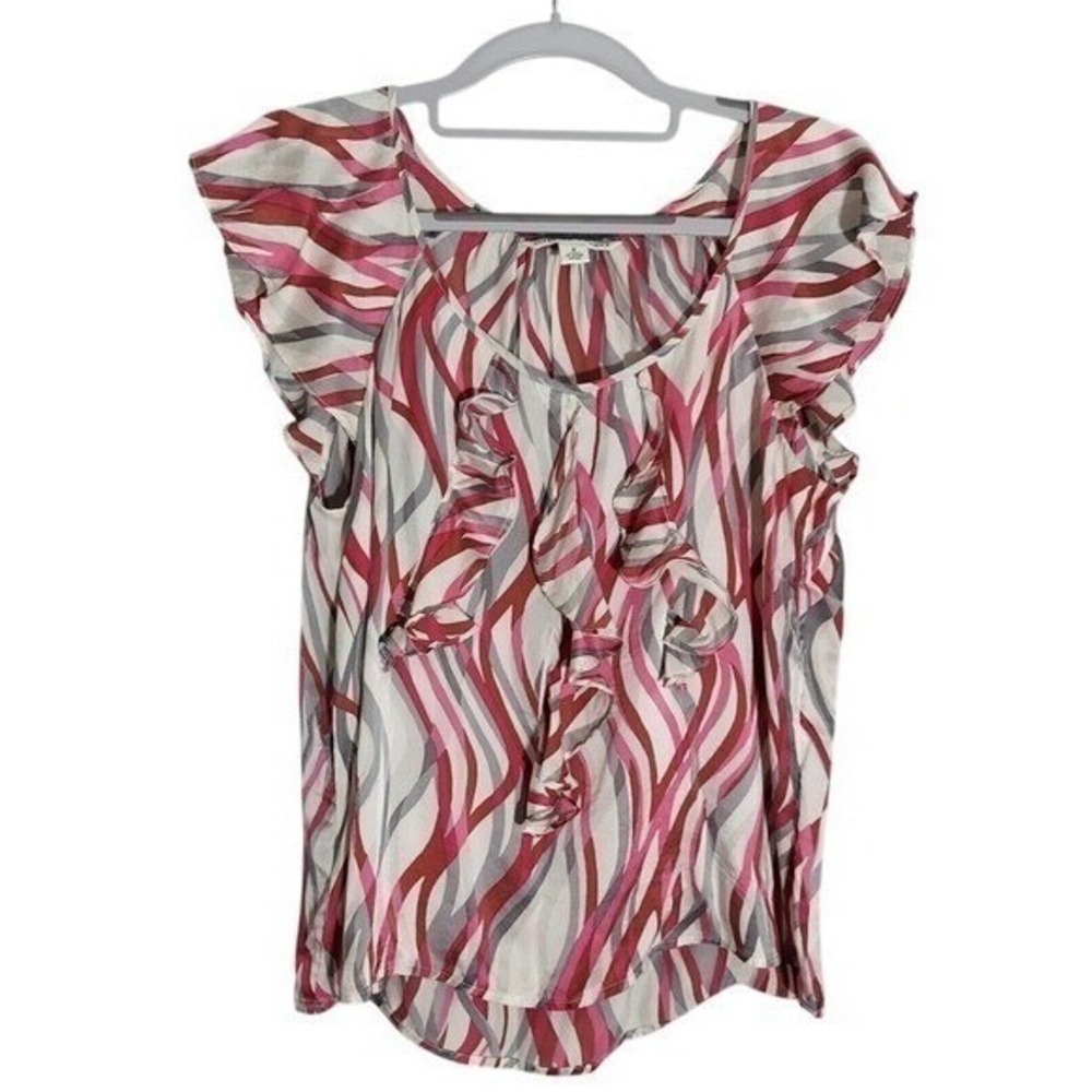 Banana Republic‎ Blouse Women S Pink 100% Silk Ruffle Sleeveless Retro Mod Top